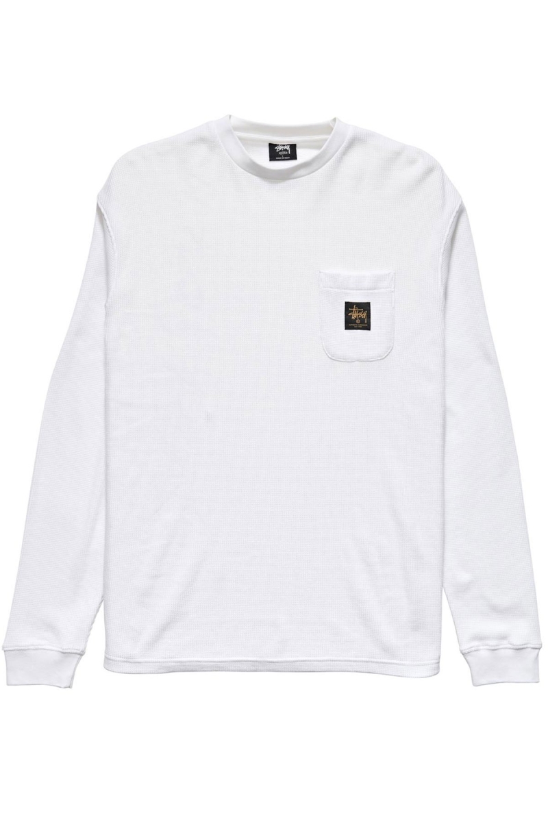 White Men\'s Stussy Workwear Waffle Sweatshirts | AU0000961