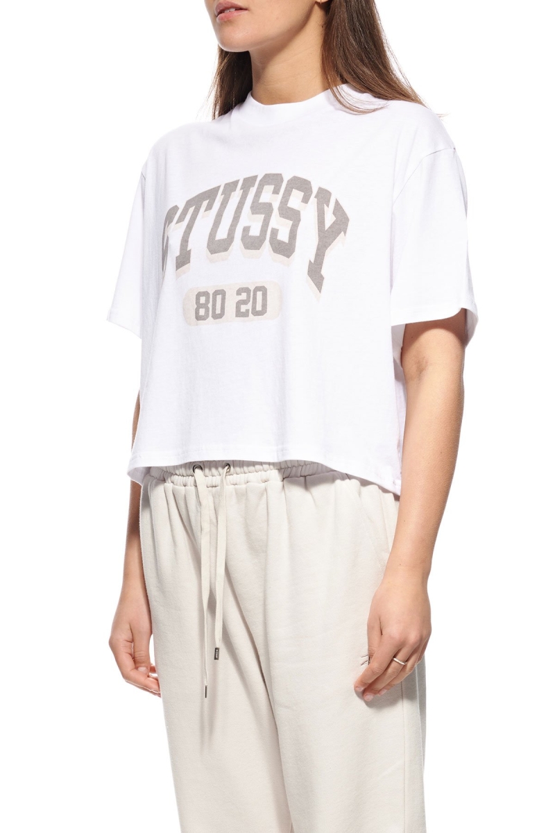 White Women's Stussy College Boxy T Shirts | AU0000130