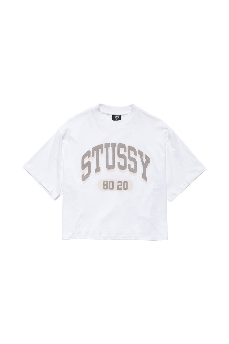 White Women\'s Stussy College Boxy T Shirts | AU0000130