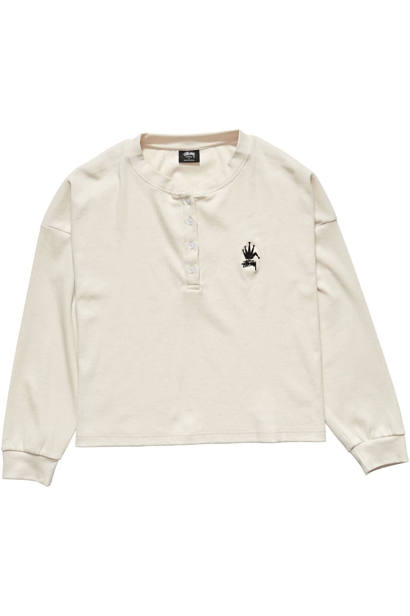 White Women\'s Stussy Crown Pigment Henley Sweatshirts | AU0000909