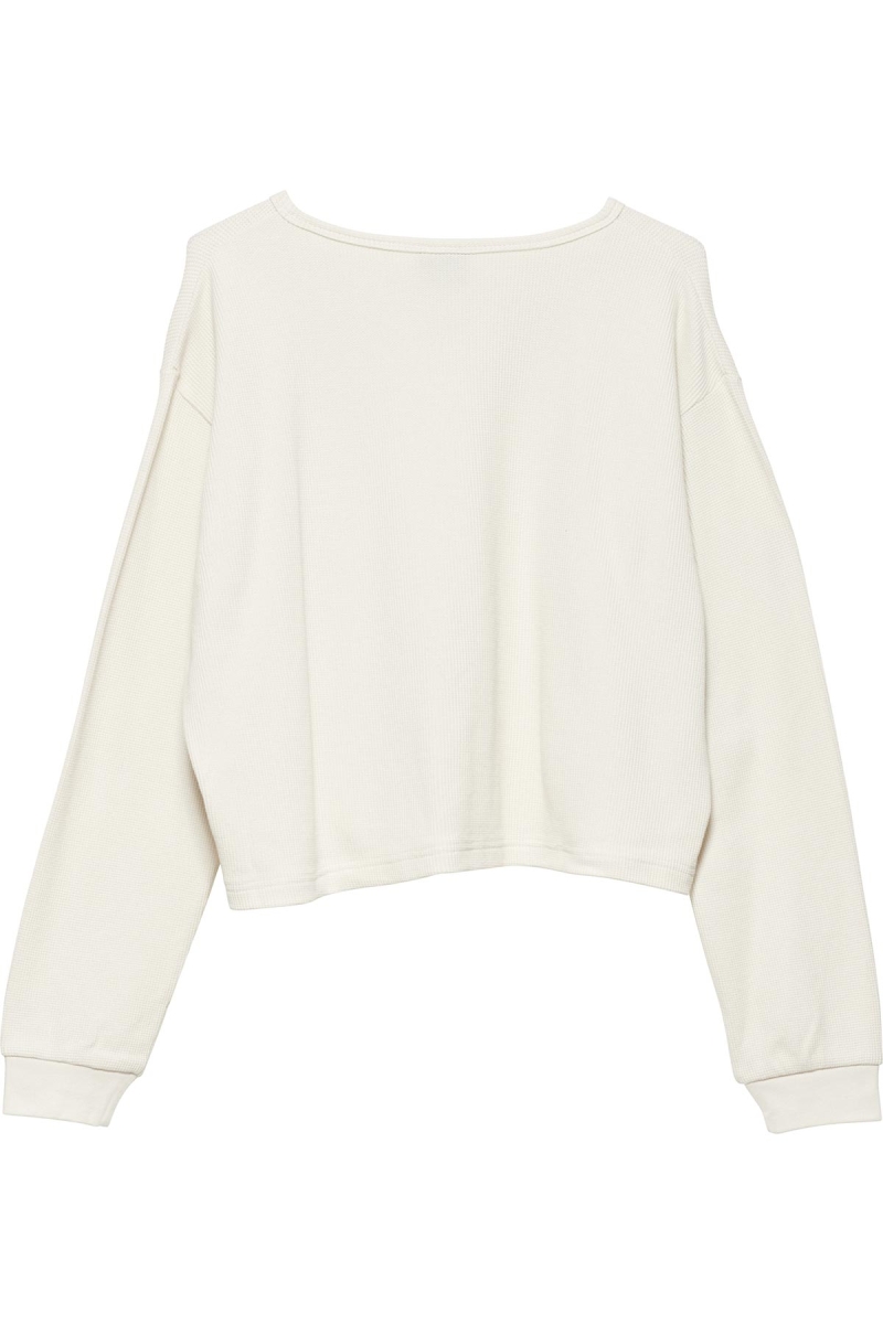 White Women's Stussy Dylan Waffle Henley Sweatshirts | AU0000917