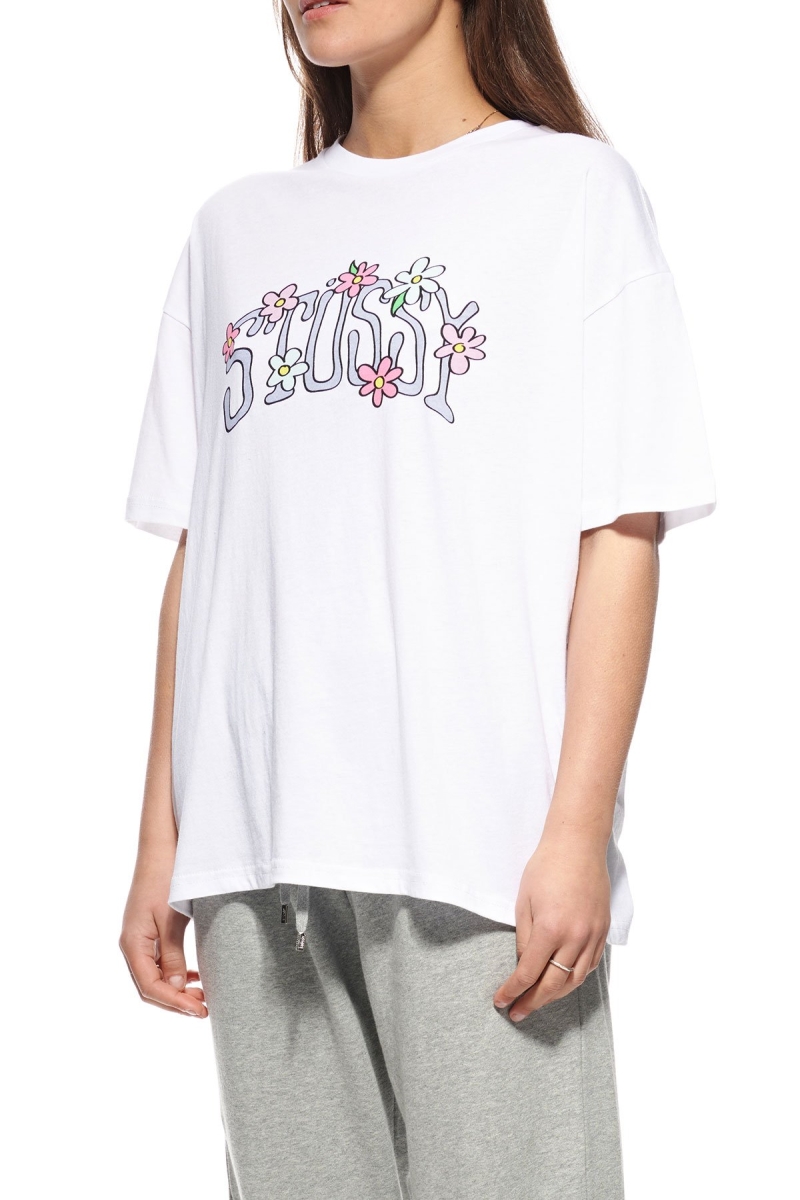 White Women's Stussy Flowers Relaxed T Shirts | AU0000170