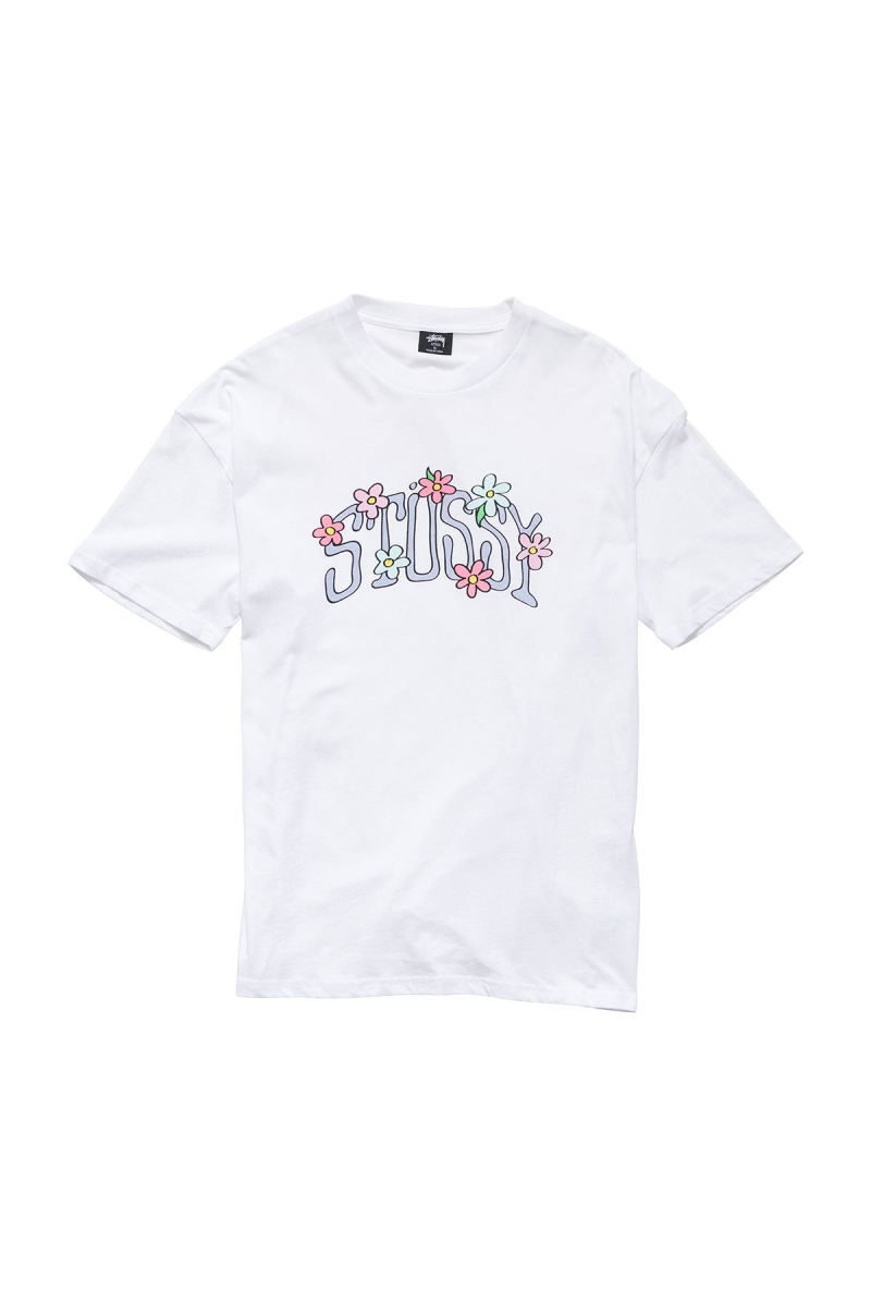 White Women\'s Stussy Flowers Relaxed T Shirts | AU0000170