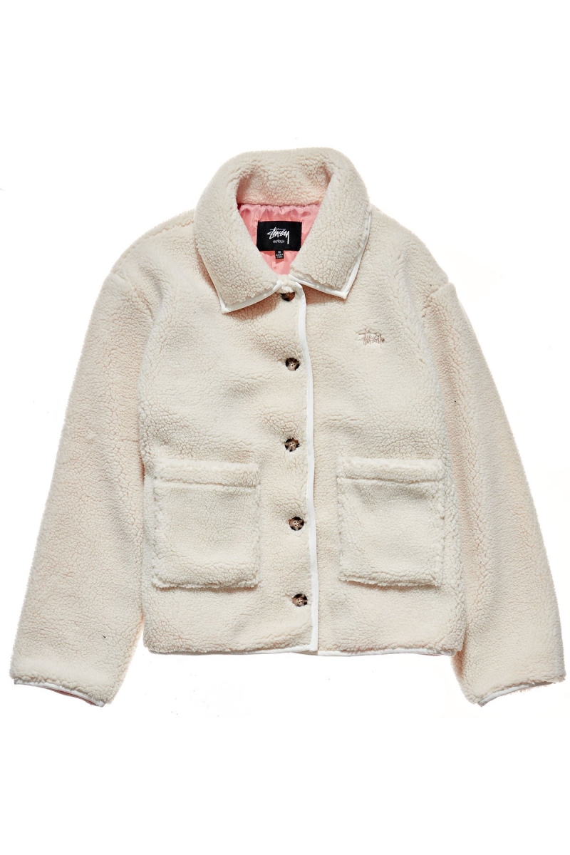 White Women\'s Stussy Graffiti Sherpa Coaches Jackets | AU0000344