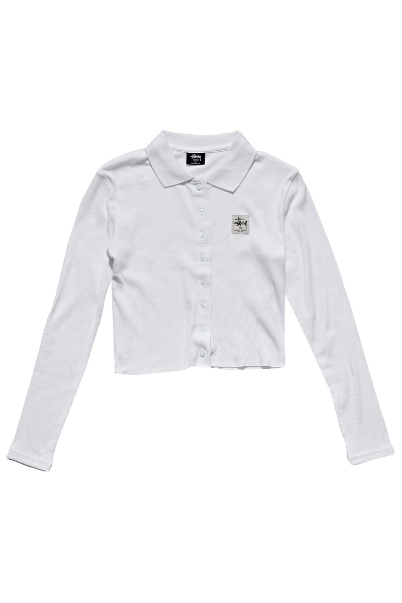 White Women\'s Stussy Markham Rib LS Shirts | AU0000321