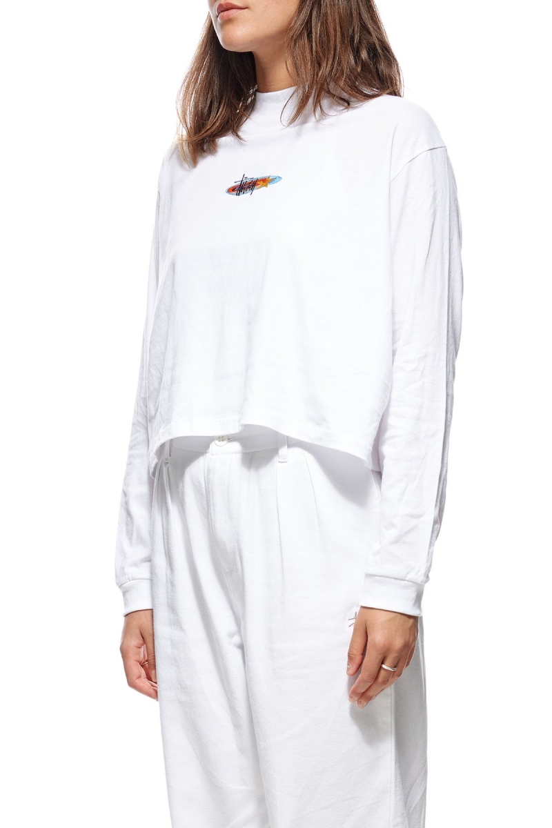 White Women's Stussy Maui Mock Neck LS Sweatshirts | AU0000939