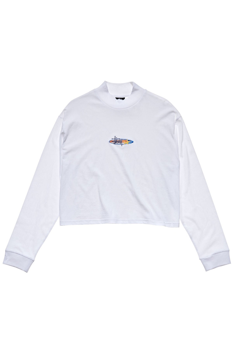 White Women\'s Stussy Maui Mock Neck LS Sweatshirts | AU0000939