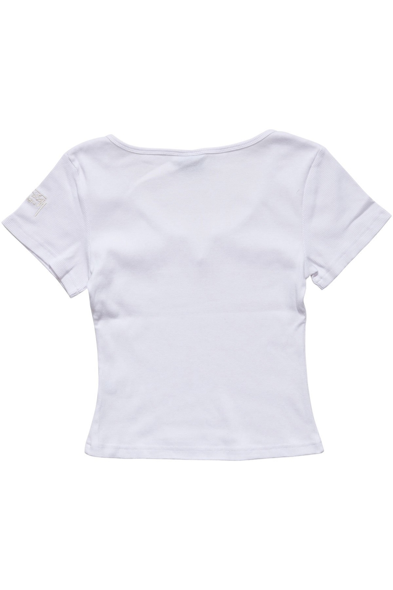 White Women's Stussy Mission Rib Insert T Shirts | AU0000243