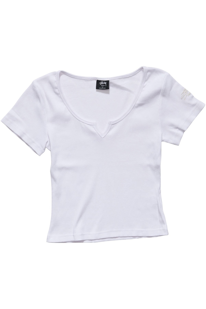 White Women\'s Stussy Mission Rib Insert T Shirts | AU0000243