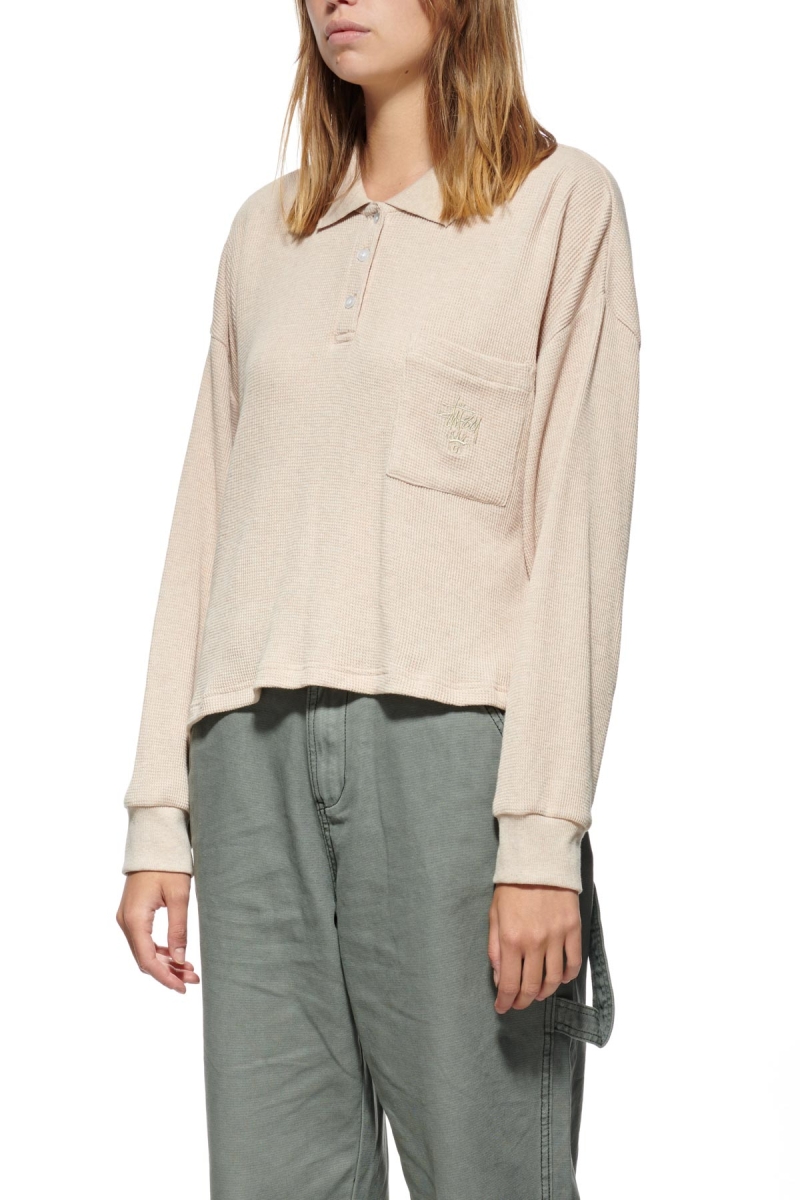 White Women's Stussy Owens Waffle Henley Sweatshirts | AU0000946