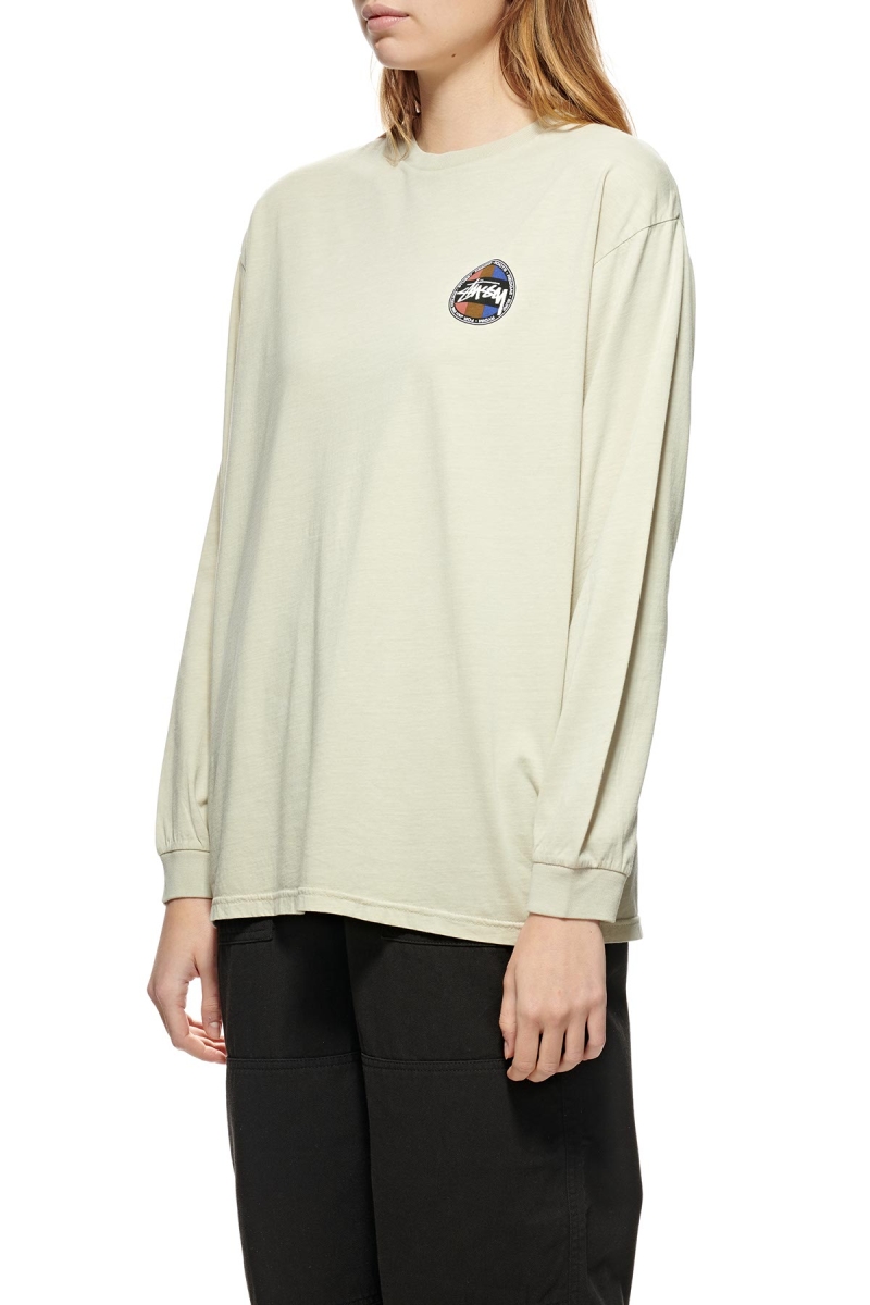 White Women's Stussy Roots Pigment LS Sweatshirts | AU0000952