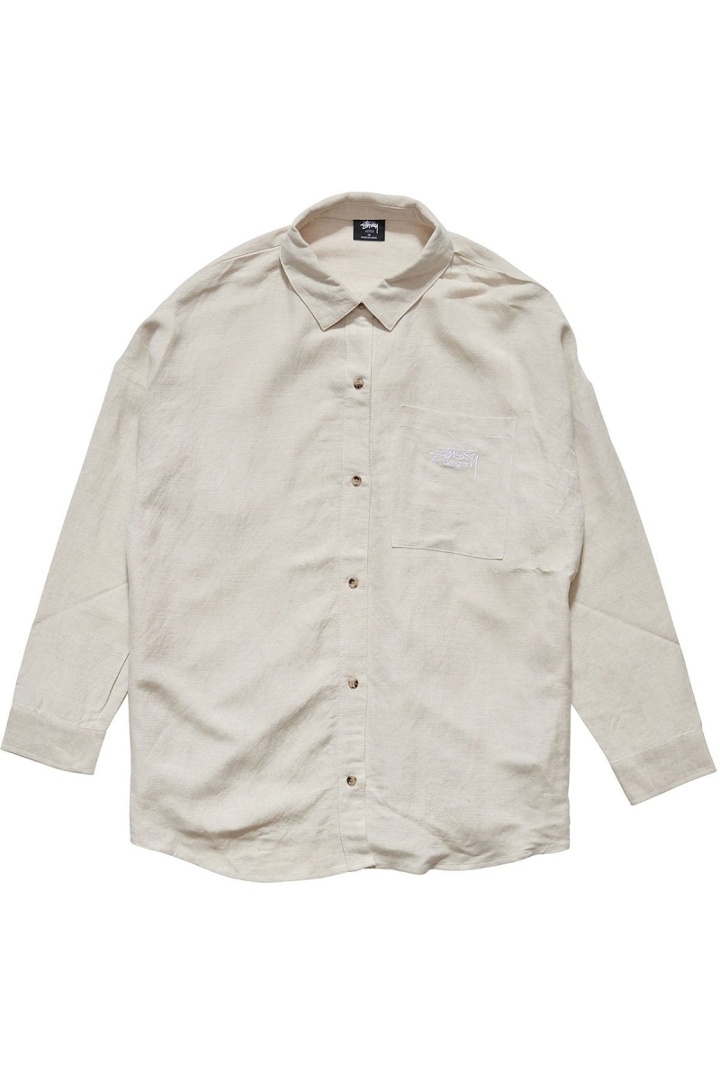 White Women\'s Stussy Shoreline BF Linen Shirt Sportswear | AU0000784