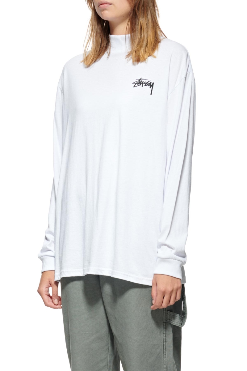 White Women's Stussy Shrooms Mock Neck LS Sweatshirts | AU0000954