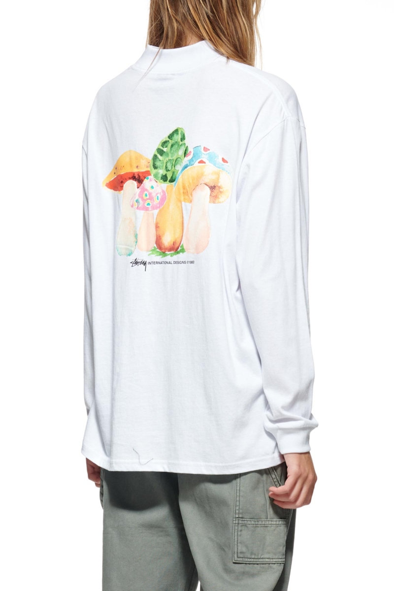 White Women's Stussy Shrooms Mock Neck LS Sweatshirts | AU0000954