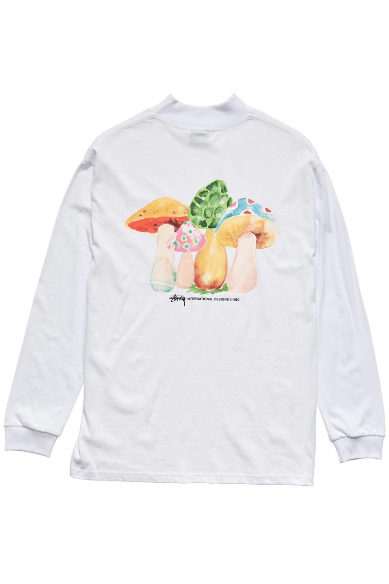 White Women\'s Stussy Shrooms Mock Neck LS Sweatshirts | AU0000954