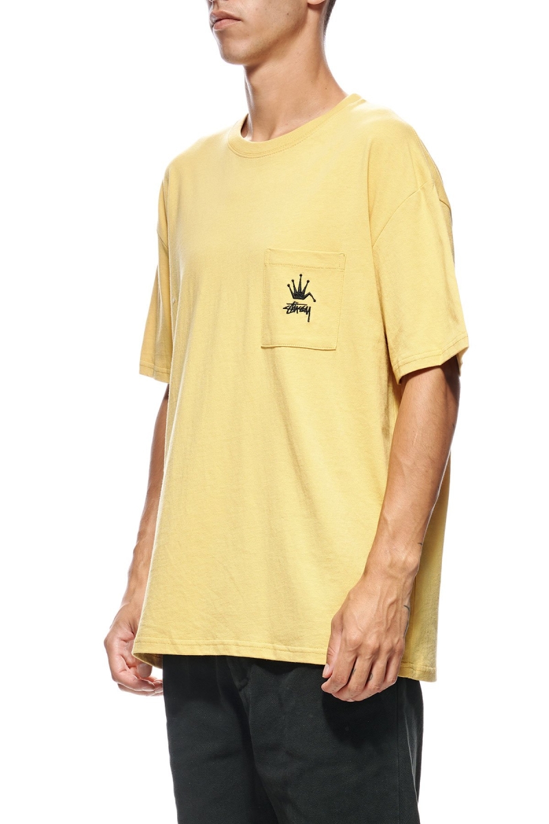 Yellow Men's Stussy Crown Pocket SS T Shirts | AU0000146