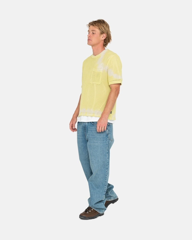 Yellow Men's Stussy O'Dyed Heavyweight Mesh Crew T Shirts | AU0000250