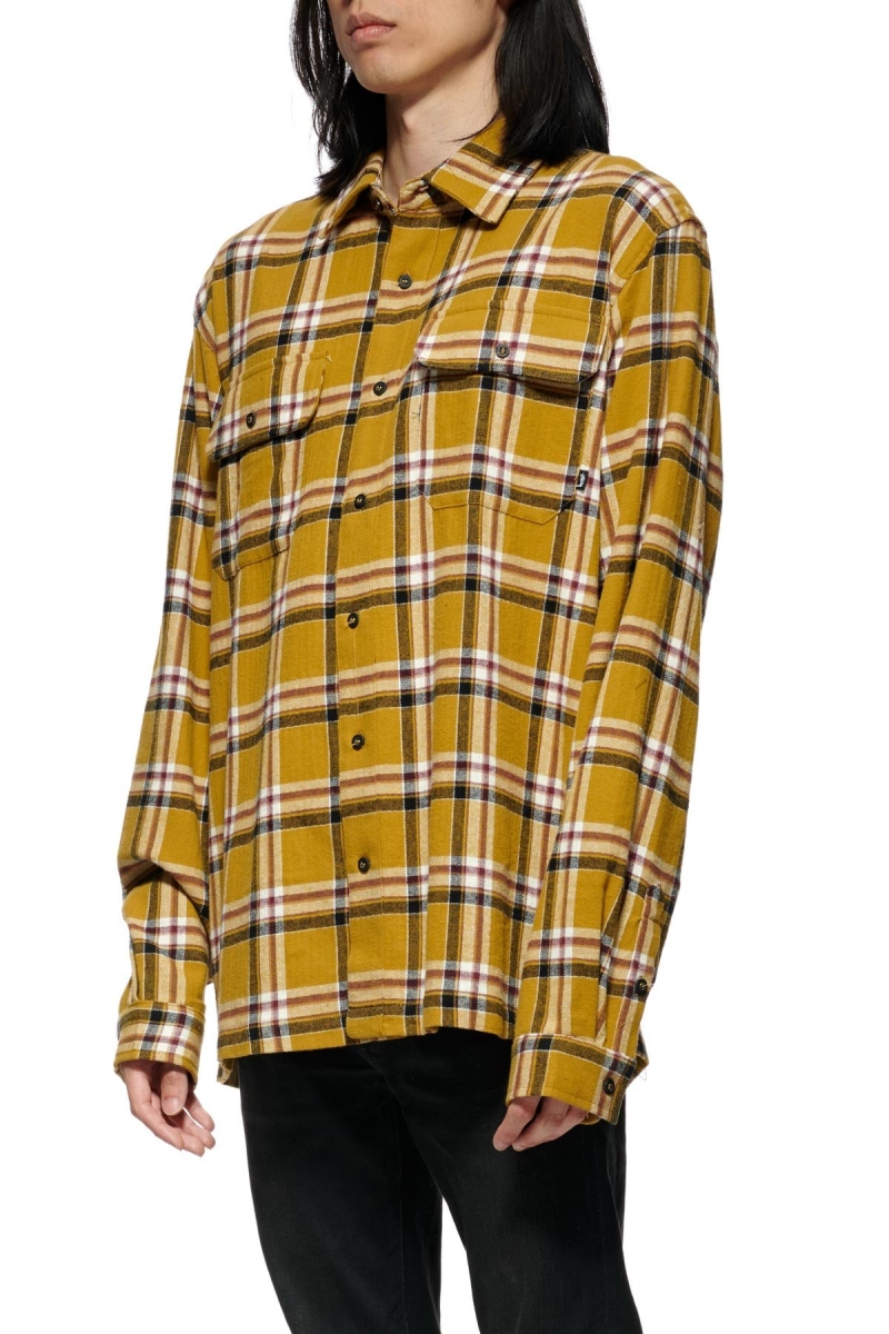 Yellow Men's Stussy Olsen Check LS Shirts | AU0000329