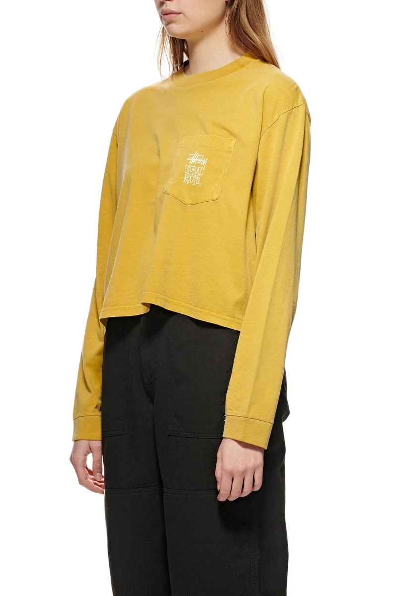 Yellow Women's Stussy Graffiti Pigment LS Boxy Sweatshirts | AU0000923