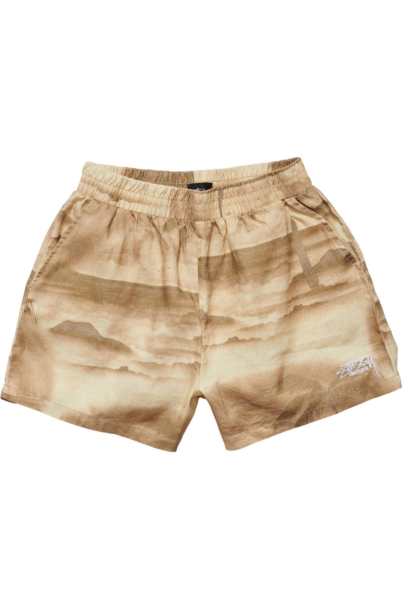 Yellow Women\'s Stussy Island Linen Shorts | AU0000648