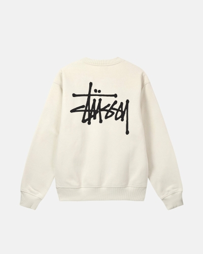 Beige Men's Stussy Basic Crew Hoodies | AU0000007