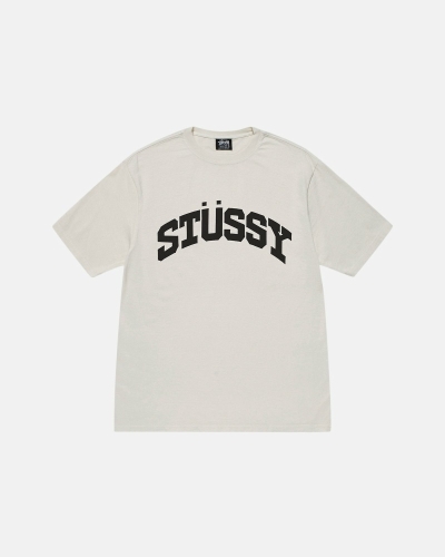 Beige Men's Stussy Block Sport Pigment Dyed T Shirts | AU0000115