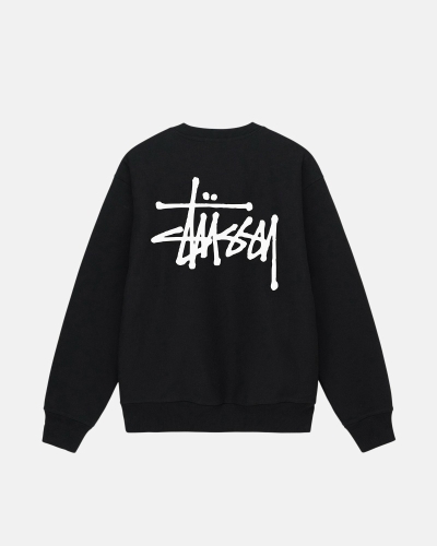 Black Men's Stussy Basic Crew Hoodies | AU0000005