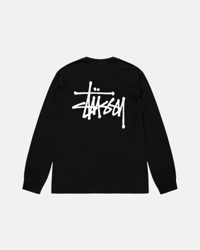 Black Men's Stussy Basic Ls T Shirts | AU0000101