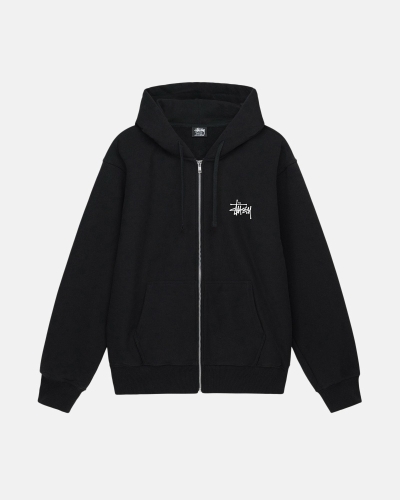 Black Men's Stussy Basic Zip Hoodies | AU0000016