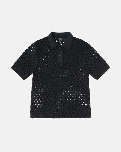 Black Men's Stussy Big Mesh Polo Sweaters | AU0000818