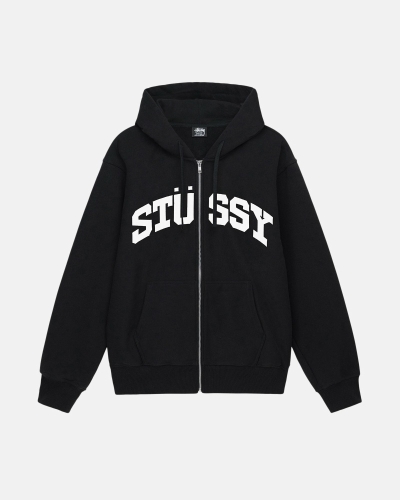 Black Men's Stussy Block Sport Zip Hoodies | AU0000023