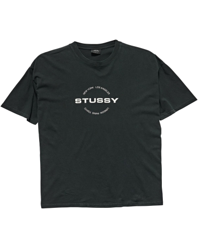 Black Men's Stussy City Circle SS T Shirts | AU0000121