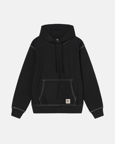 Black Men's Stussy Contrast Stitch Label Hoodies | AU0000032