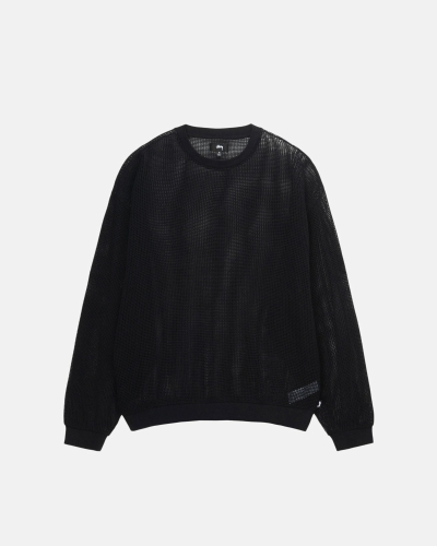 Black Men's Stussy Cotton Mesh LS Crew T Shirts | AU0000140