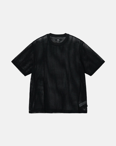 Black Men's Stussy Cotton Mesh Ss Crew T Shirts | AU0000144