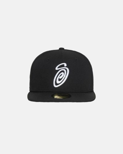 Black Men's Stussy Curly S 59Fifty New Era Caps | AU0000431