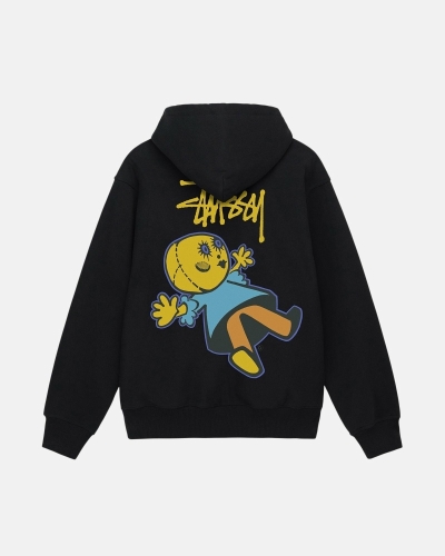 Black Men's Stussy Dollie Zip Hoodies | AU0000036