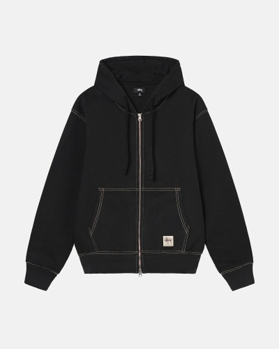 Black Men's Stussy Double Face Label Zip Hoodies | AU0000039