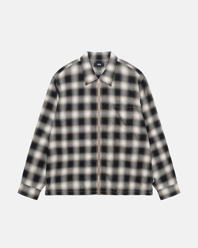 Black Men's Stussy Eddie Plaid Zip Shirts | AU0000304