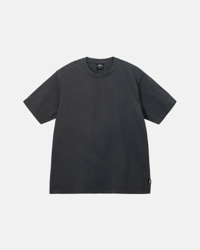 Black Men's Stussy Heavyweight Pigment Dyed Crew T Shirts | AU0000197