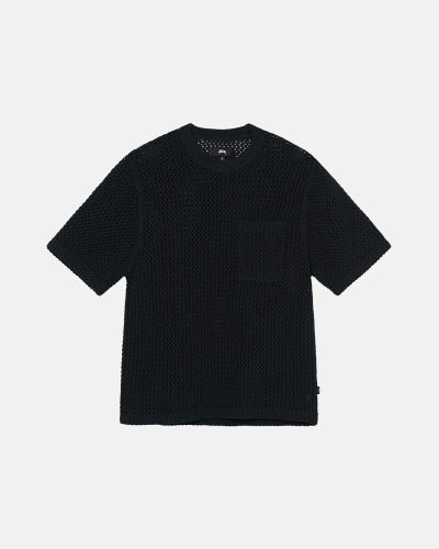 Black Men's Stussy O'Dyed Heavyweight Mesh Crew T Shirts | AU0000251