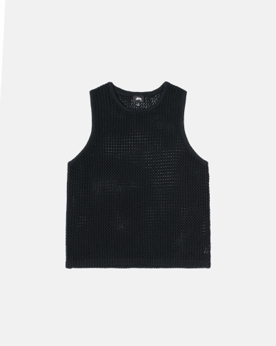 Black Men's Stussy O'Dyed Heavyweight Mesh Tanks | AU0000967