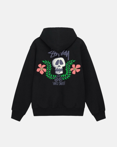 Black Men's Stussy Skull Crest Hoodies | AU0000066