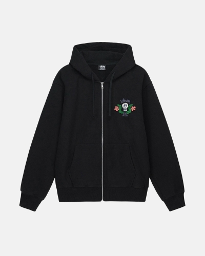 Black Men's Stussy Skull Crest Zip Hoodies | AU0000068