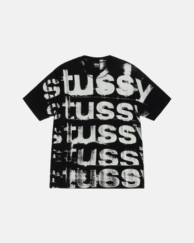 Black Men's Stussy Stamp T Shirts | AU0000271