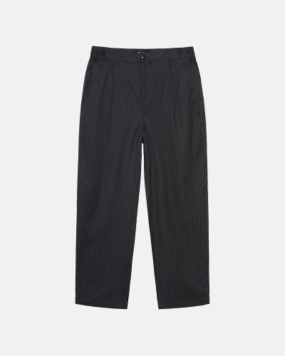 Black Men's Stussy Stripe Volume Pleated Trouser Pants | AU0000600