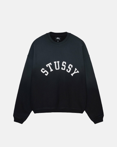 Black Men's Stussy Sun Faded Oversized Crew Hoodies | AU0000086