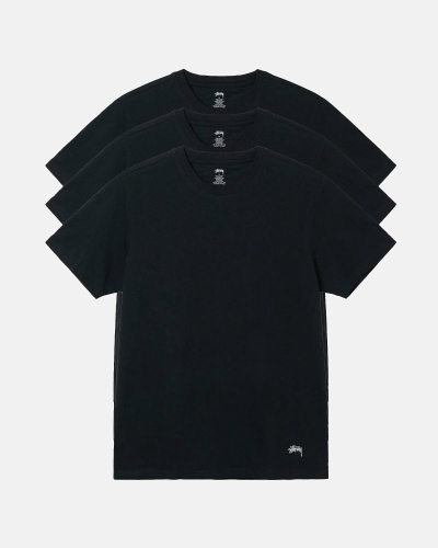 Black Men's Stussy Undershirt - 3 Pack T Shirts | AU0000282