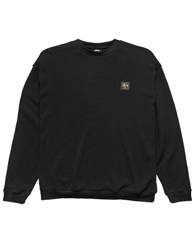 Black Men's Stussy Workwear Waffle Crew Sweaters | AU0000863