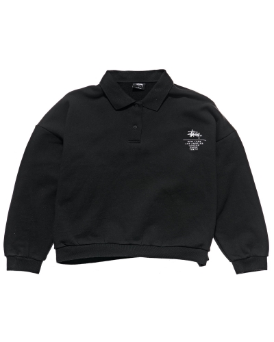 Black Women's Stussy Graffiti OS Fleece Polo Sweaters | AU0000840